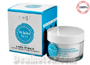 Kem dưỡng trắng da Hàn Quốc White Face là sản phẩm kem làm trắng da mặt ban ngày mang lại hiệu quả cao. Với tinh chất được chiết suất từ thiên nhiên như Jelly, nhân sâm và sữa ong chúa giúp tối ưu hóa làn da ngay lần đầu tiên sử dụng chủ yếu là làm trắng da, trị mụn và giúp tái tạo làn da một cách hiệu quả. Giá 65.000đ.